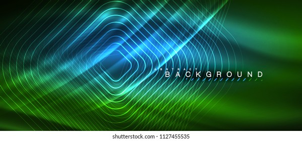 Neon glowing lines, magic energy space light concept, abstract background wallpaper design, vector illustration