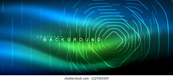 Líneas brillantes de neón, concepto de luz espacial mágica, diseño de fondo abstracto de fondo de fondo, ilustración vectorial