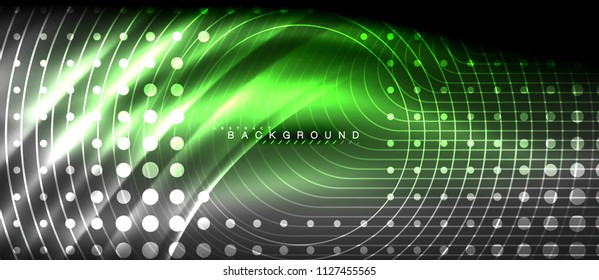 Líneas brillantes de neón, concepto de luz espacial mágica, diseño de fondo abstracto de fondo de fondo, ilustración vectorial