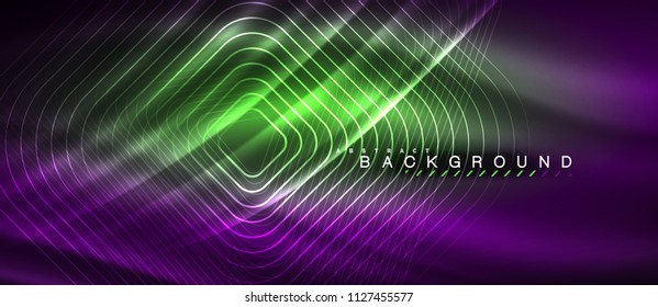Neon glowing lines, magic energy space light concept, abstract background wallpaper design, vector illustration