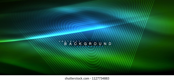 Líneas brillantes de neón, concepto de luz espacial mágica, diseño de fondo abstracto de fondo de fondo, ilustración vectorial