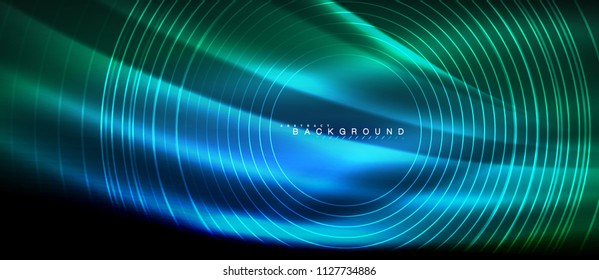 Neon glowing lines, magic energy space light concept, abstract background wallpaper design, vector illustration