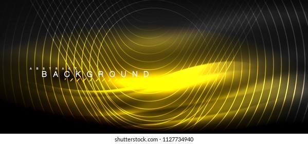 Líneas brillantes de neón, concepto de luz espacial mágica, diseño de fondo abstracto de fondo de fondo, ilustración vectorial