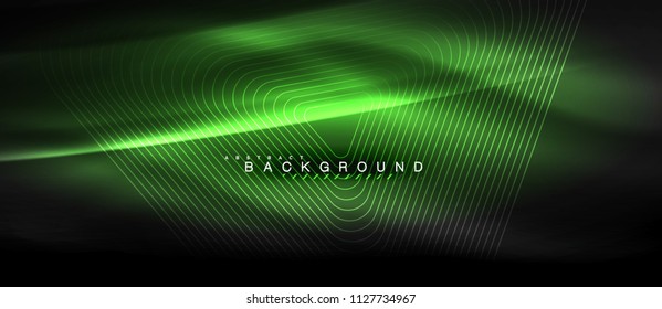 Líneas brillantes de neón, concepto de luz espacial mágica, diseño de fondo abstracto de fondo de fondo, ilustración vectorial