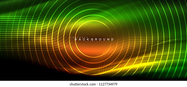 Neon glowing lines, magic energy space light concept, abstract background wallpaper design, vector illustration