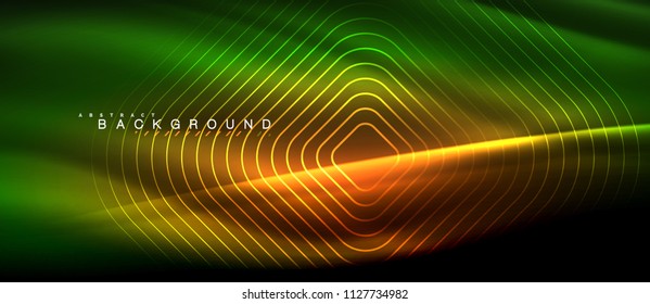 Neon glowing lines, magic energy space light concept, abstract background wallpaper design, vector illustration