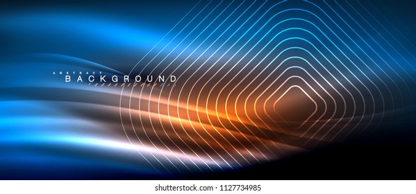 Neon glowing lines, magic energy space light concept, abstract background wallpaper design, vector illustration