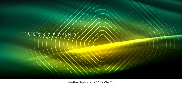Neon glowing lines, magic energy space light concept, abstract background wallpaper design, vector illustration