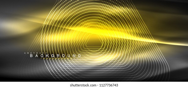 Neon glowing lines, magic energy space light concept, abstract background wallpaper design, vector illustration