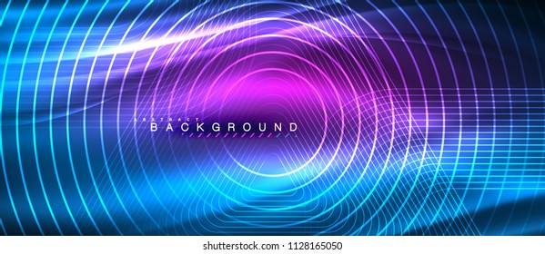 Neon glowing lines, magic energy space light concept, abstract background wallpaper design, vector illustration