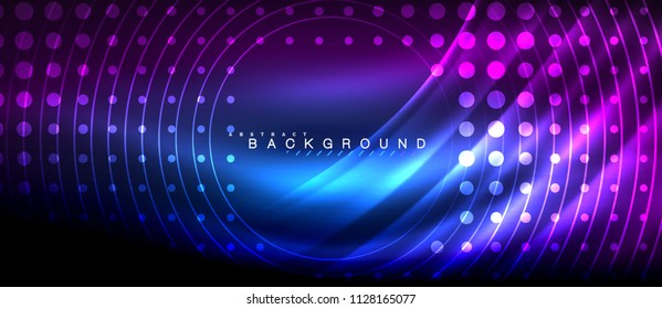 Neon glowing lines, magic energy space light concept, abstract background wallpaper design, vector illustration