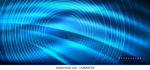 Neon glowing lines, magic energy space light concept, abstract background wallpaper design, vector illustration