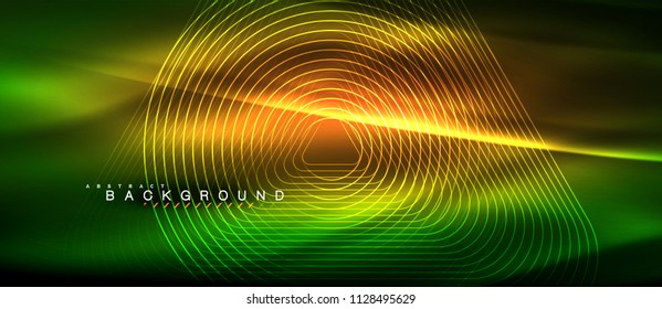 Neon glowing lines, magic energy space light concept, abstract background wallpaper design, vector illustration