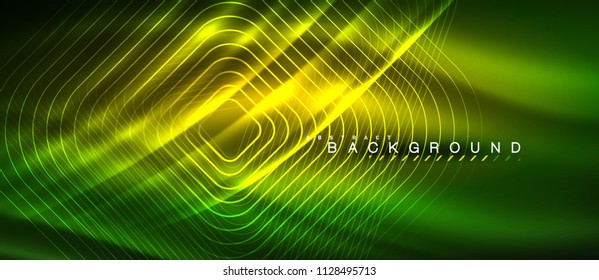 Neon glowing lines, magic energy space light concept, abstract background wallpaper design, vector illustration