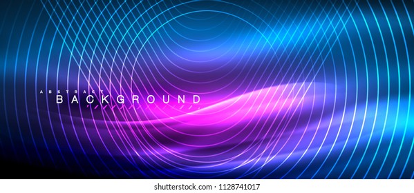 Neon glowing lines, magic energy space light concept, abstract background wallpaper design, vector illustration