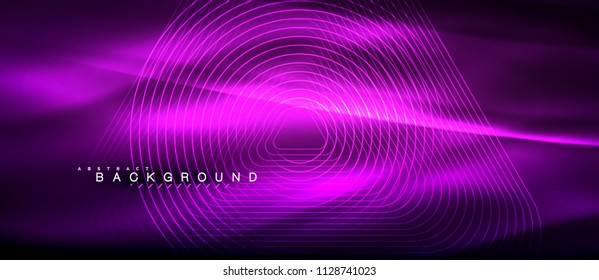 Neon glowing lines, magic energy space light concept, abstract background wallpaper design, vector illustration