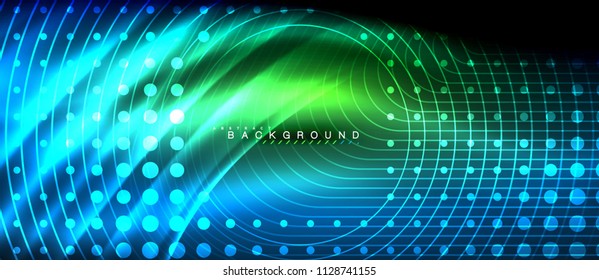 Neon glowing lines, magic energy space light concept, abstract background wallpaper design, vector illustration
