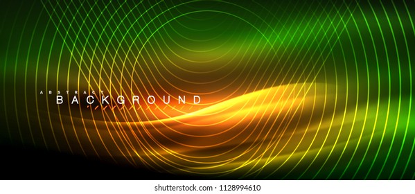 Neon glowing lines, magic energy space light concept, abstract background wallpaper design, vector illustration