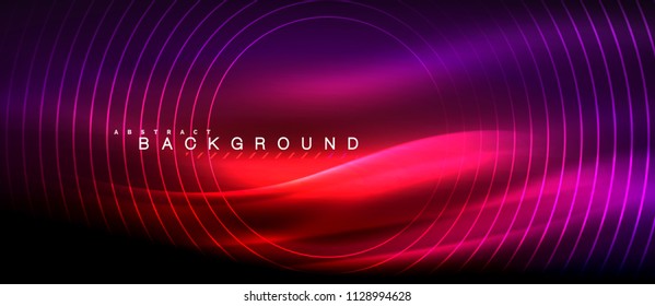 Neon glowing lines, magic energy space light concept, abstract background wallpaper design, vector illustration