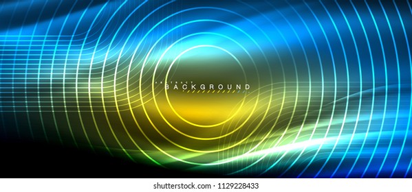 Neon glowing lines, magic energy space light concept, abstract background wallpaper design, vector illustration