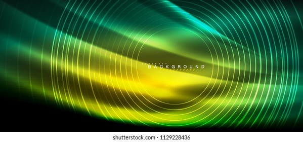 Líneas brillantes de neón, concepto de luz espacial mágica, diseño de fondo abstracto de fondo de fondo, ilustración vectorial