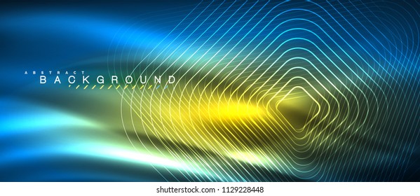 Neon glowing lines, magic energy space light concept, abstract background wallpaper design, vector illustration