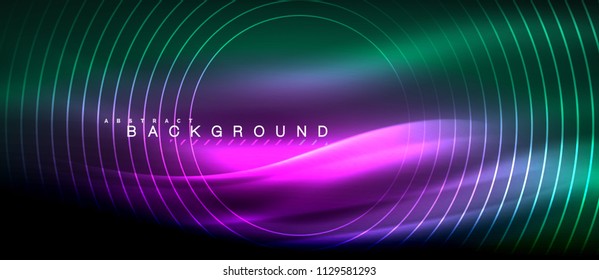 Líneas brillantes de neón, concepto de luz espacial mágica, diseño de fondo abstracto de fondo de fondo, ilustración vectorial