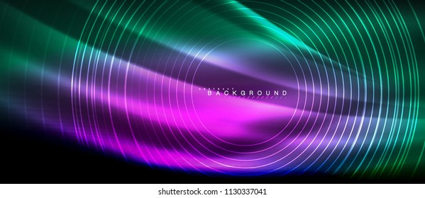 Neon glowing lines, magic energy space light concept, abstract background wallpaper design, vector illustration
