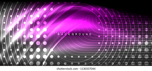 Líneas brillantes de neón, concepto de luz espacial mágica, diseño de fondo abstracto de fondo de fondo, ilustración vectorial