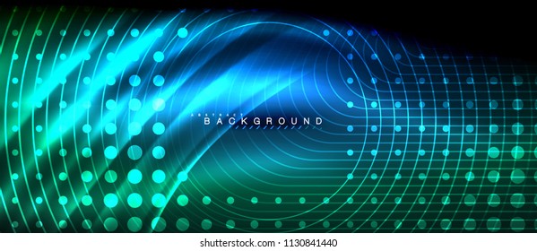 Neon glowing lines, magic energy space light concept, abstract background wallpaper design, vector illustration
