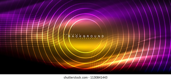 Neon glowing lines, magic energy space light concept, abstract background wallpaper design, vector illustration