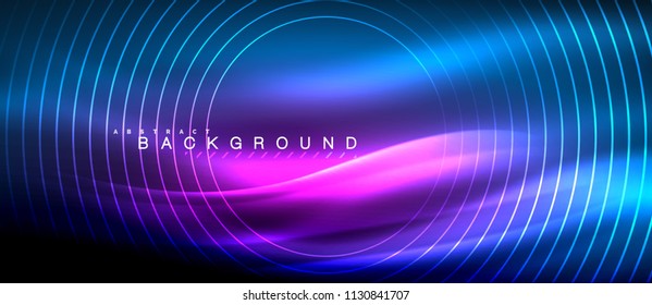 Neon glowing lines, magic energy space light concept, abstract background wallpaper design, vector illustration