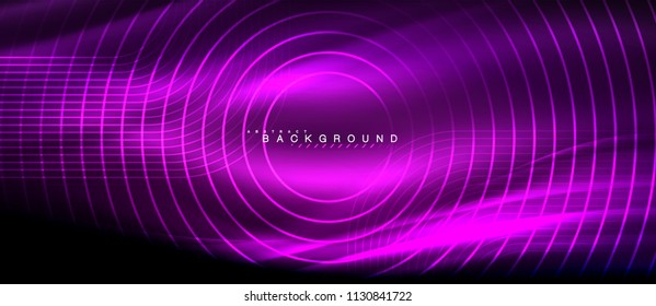 Neon glowing lines, magic energy space light concept, abstract background wallpaper design, vector illustration