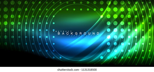 Neon glowing lines, magic energy space light concept, abstract background wallpaper design, vector illustration