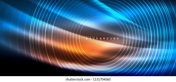 Neon glowing lines, magic energy space light concept, abstract background wallpaper design, vector illustration