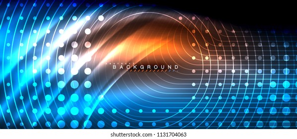 Líneas brillantes de neón, concepto de luz espacial mágica, diseño de fondo abstracto de fondo de fondo, ilustración vectorial