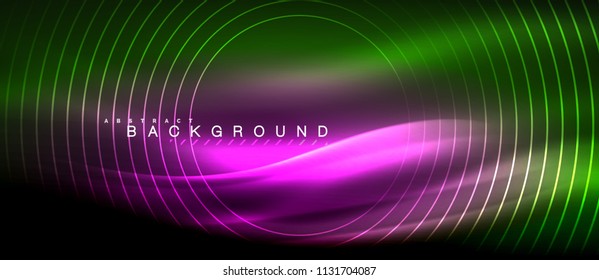 Líneas brillantes de neón, concepto de luz espacial mágica, diseño de fondo abstracto de fondo de fondo, ilustración vectorial