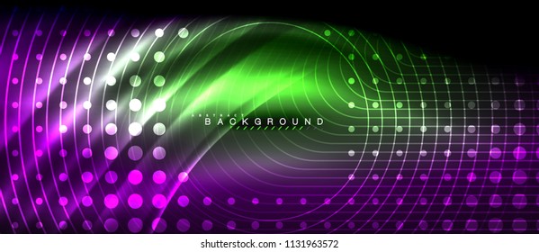 Neon glowing lines, magic energy space light concept, abstract background wallpaper design, vector illustration
