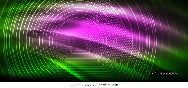 Neon glowing lines, magic energy space light concept, abstract background wallpaper design, vector illustration