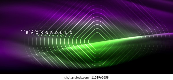 Neonleuchtende Linien, magisches Energieraum-Lichtkonzept, abstrakter Hintergrund, Tapete-Design, Vektorgrafik