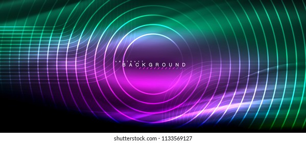 Neon glowing lines, magic energy space light concept, abstract background wallpaper design, vector illustration