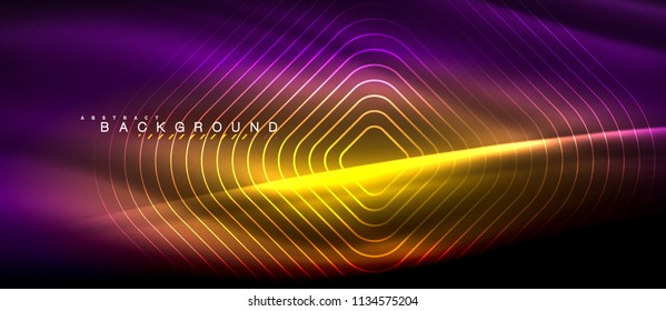 Neon glowing lines, magic energy space light concept, abstract background wallpaper design, vector illustration