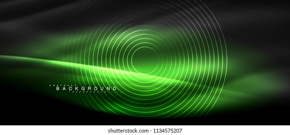 Líneas brillantes de neón, concepto de luz espacial mágica, diseño de fondo abstracto de fondo de fondo, ilustración vectorial