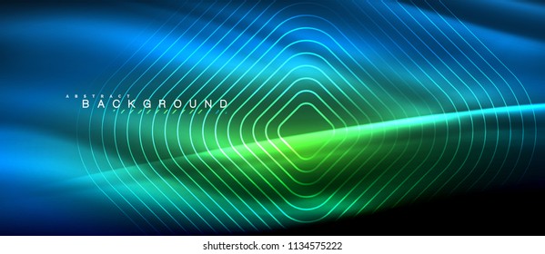 Neon glowing lines, magic energy space light concept, abstract background wallpaper design, vector illustration