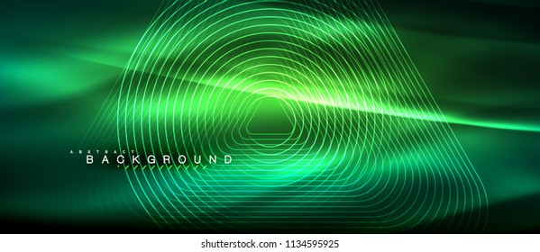 Neon glowing lines, magic energy space light concept, abstract background wallpaper design, vector illustration