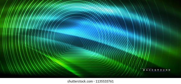 Neon glowing lines, magic energy space light concept, abstract background wallpaper design, vector illustration