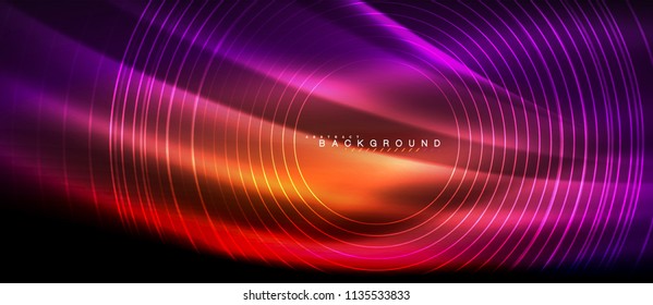 Neon glowing lines, magic energy space light concept, abstract background wallpaper design, vector illustration