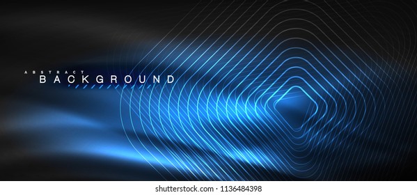 Líneas brillantes de neón, concepto de luz espacial mágica, diseño de fondo abstracto de fondo de fondo, ilustración vectorial