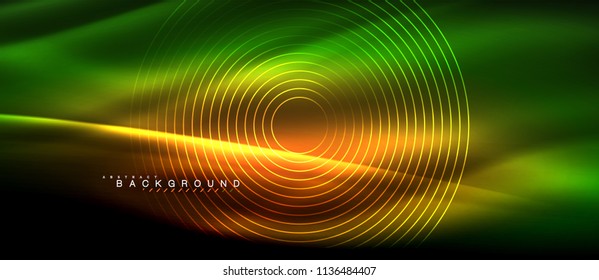 Neon glowing lines, magic energy space light concept, abstract background wallpaper design, vector illustration