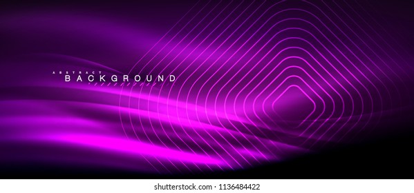 Líneas brillantes de neón, concepto de luz espacial mágica, diseño de fondo abstracto de fondo de fondo, ilustración vectorial